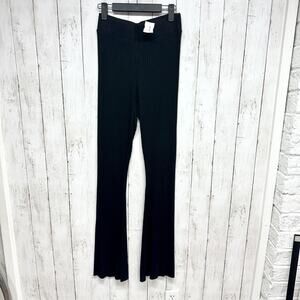 Cale Pants Women Size Small Black Flare Leggings Rib Knit Stretchy Elastic Waist